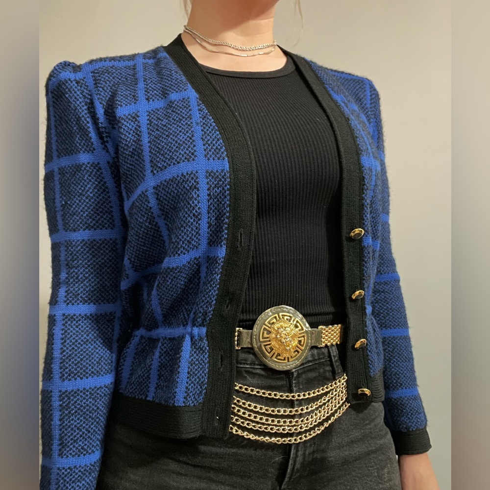 St. John Neiman Marcus Vintage blue wool peplum cardigan sz 10